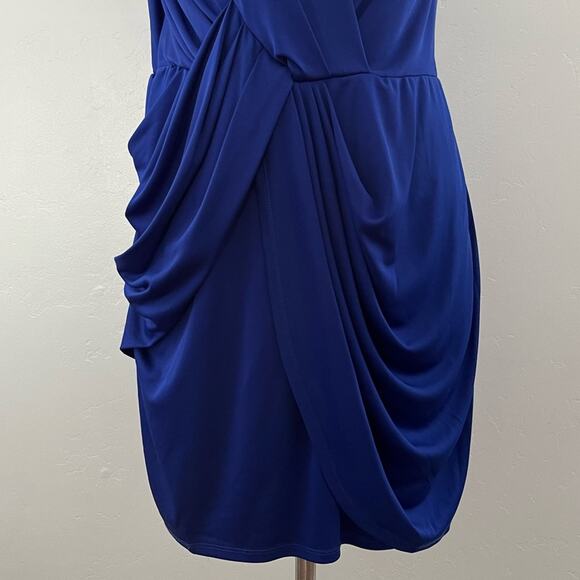 Rachel Roy Grecian Draped Mini Dress Sleeveless Mesh Colorblock Blue Black Small - Picture 4 of 11